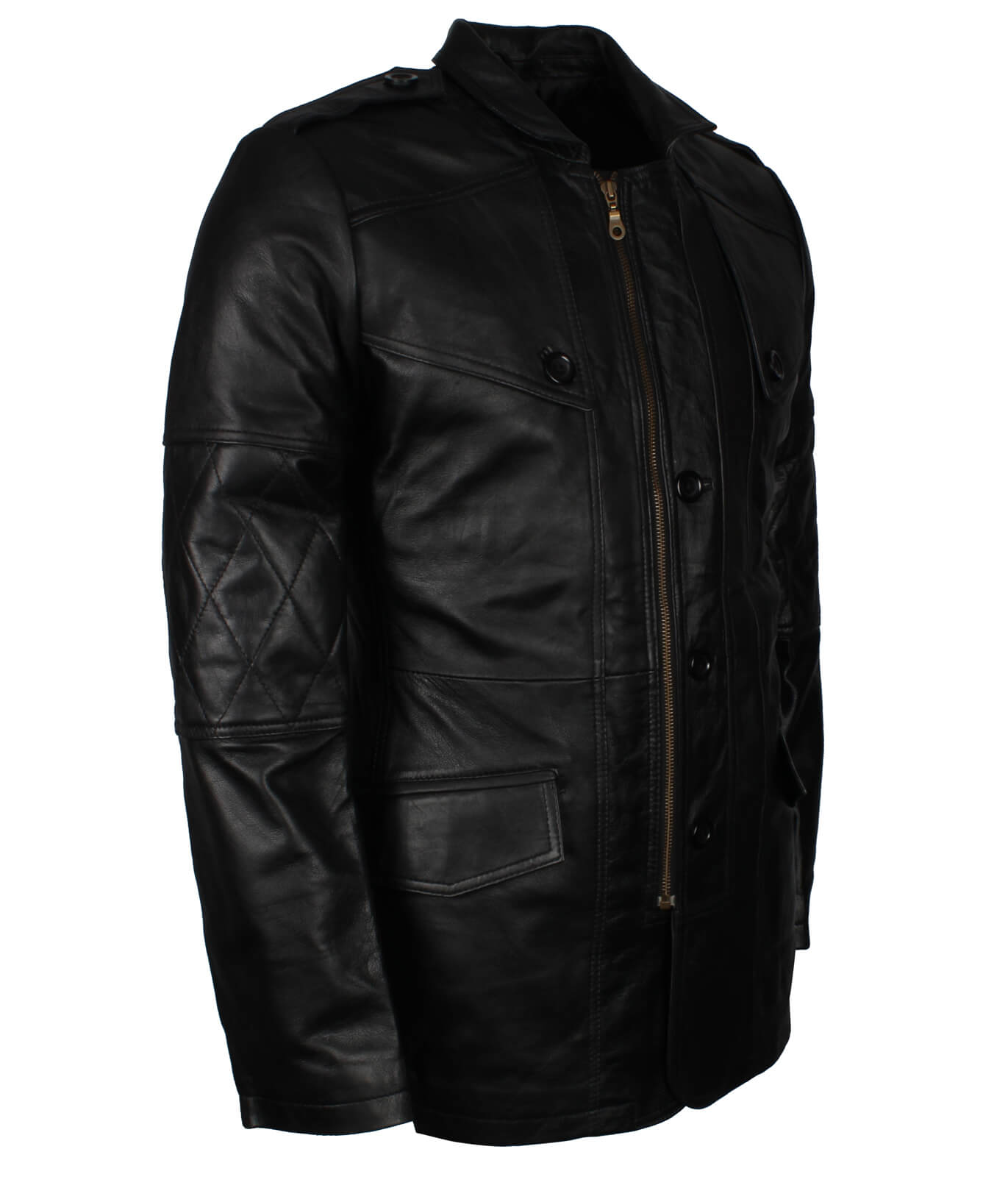 Military Officer Black Leather Coat