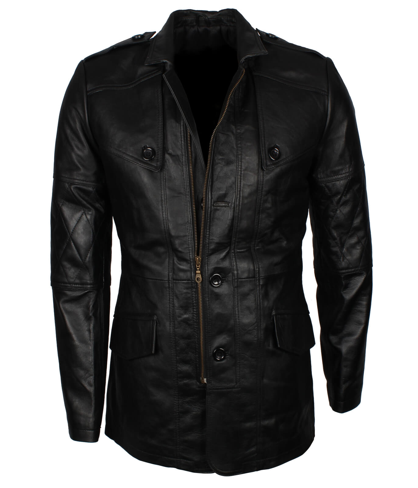 Military Officer Black Leather Coat