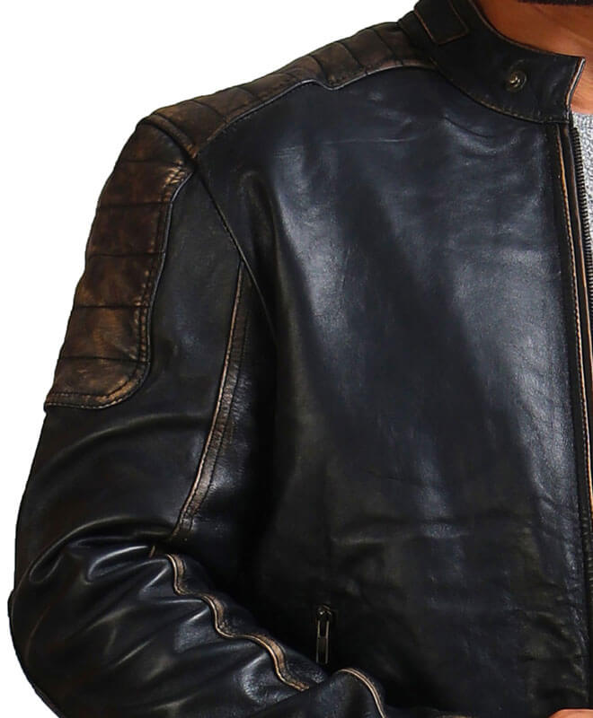 Distressed Black Biker Leather Jacket