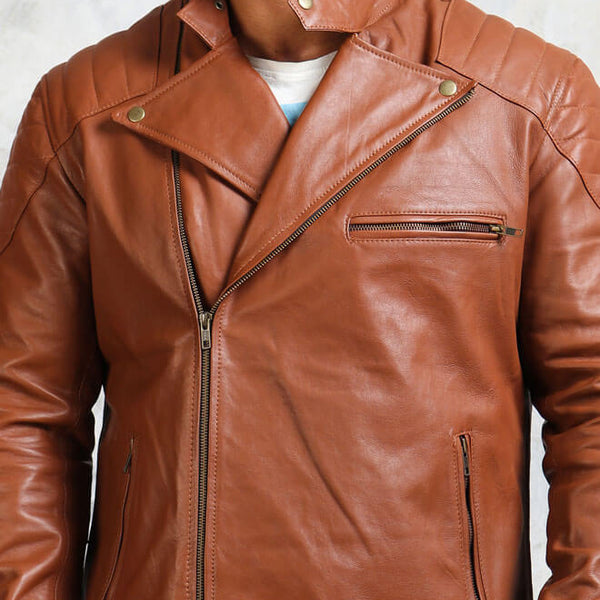 Brown Motorcycle Leather Jacket for Men