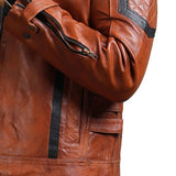 Vintage Black Stripes Brown Biker Jacket
