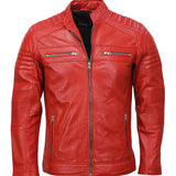 Men’s Café Racer Red Biker Leather Jacket
