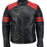 Men’s Black and Red Biker Leather Jacket