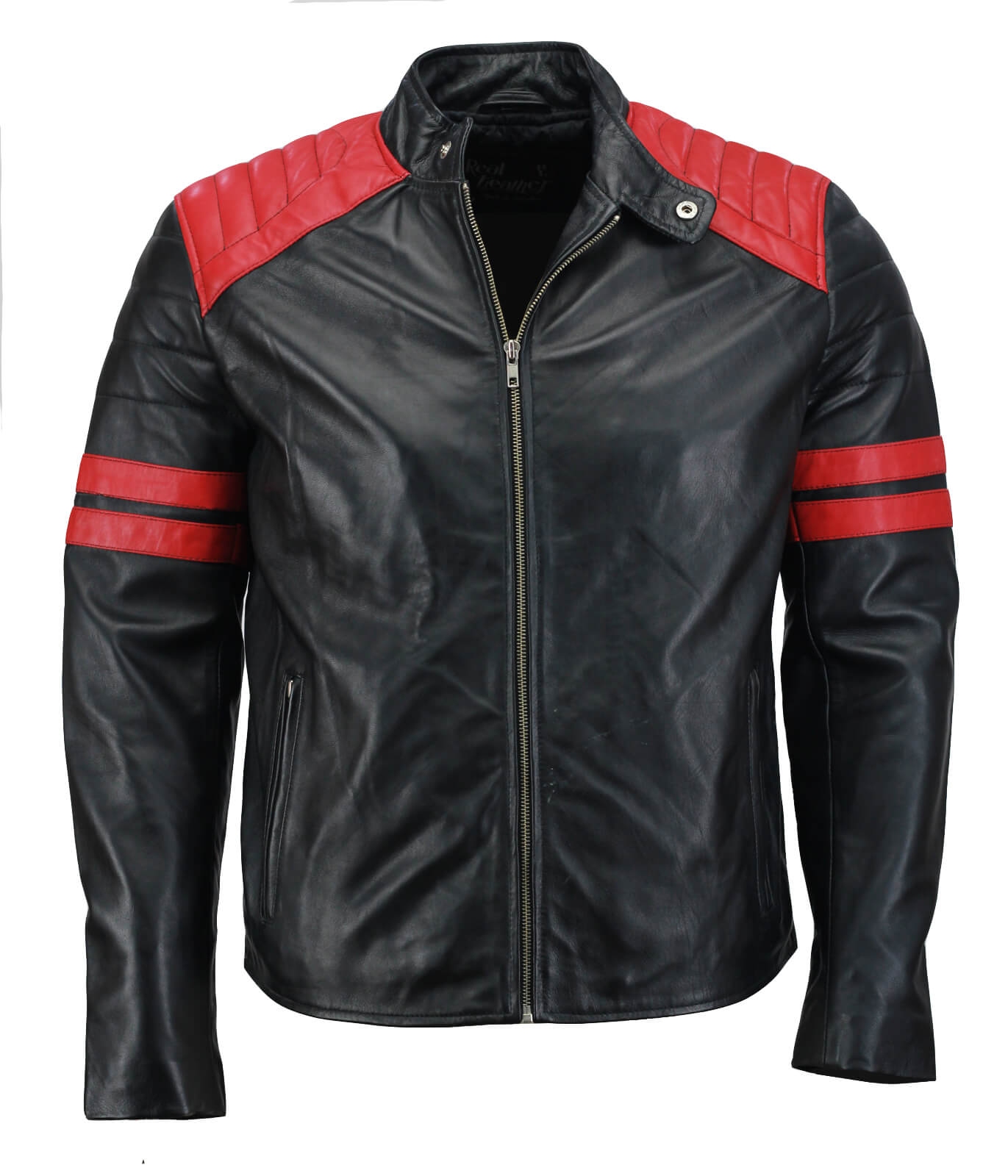Men’s Black and Red Biker Leather Jacket