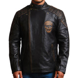 Embossed Skull Biker Leather Jacket