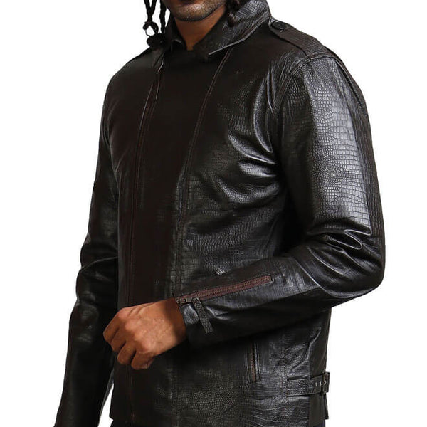 Men's Biker Textured Black Leather Jacket