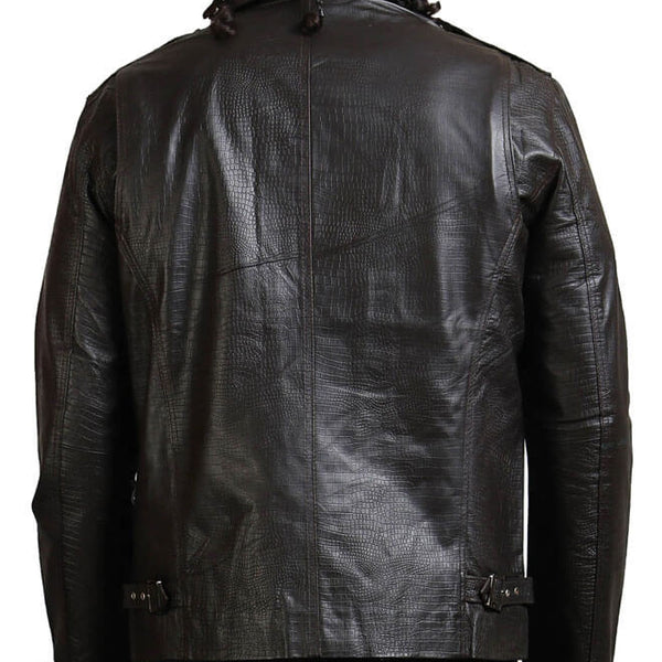Men's Biker Textured Black Leather Jacket