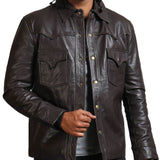 Dark Brown Trucker Leather Jacket