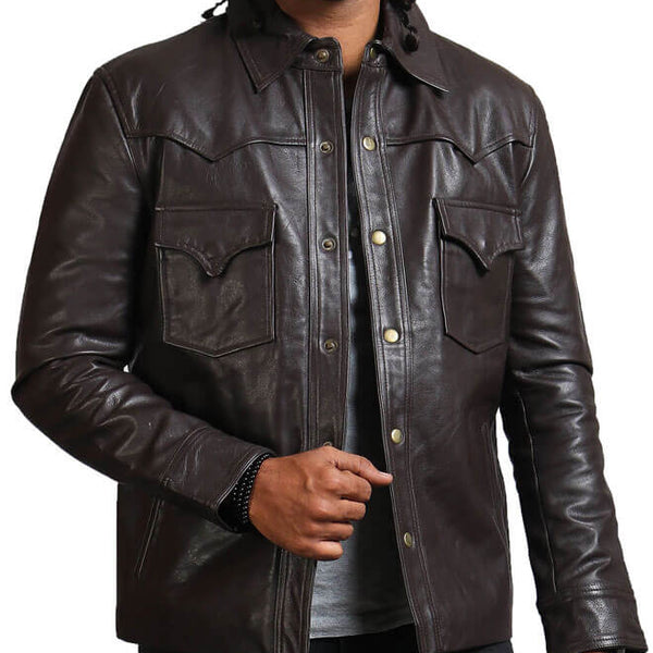 Dark Brown Trucker Leather Jacket