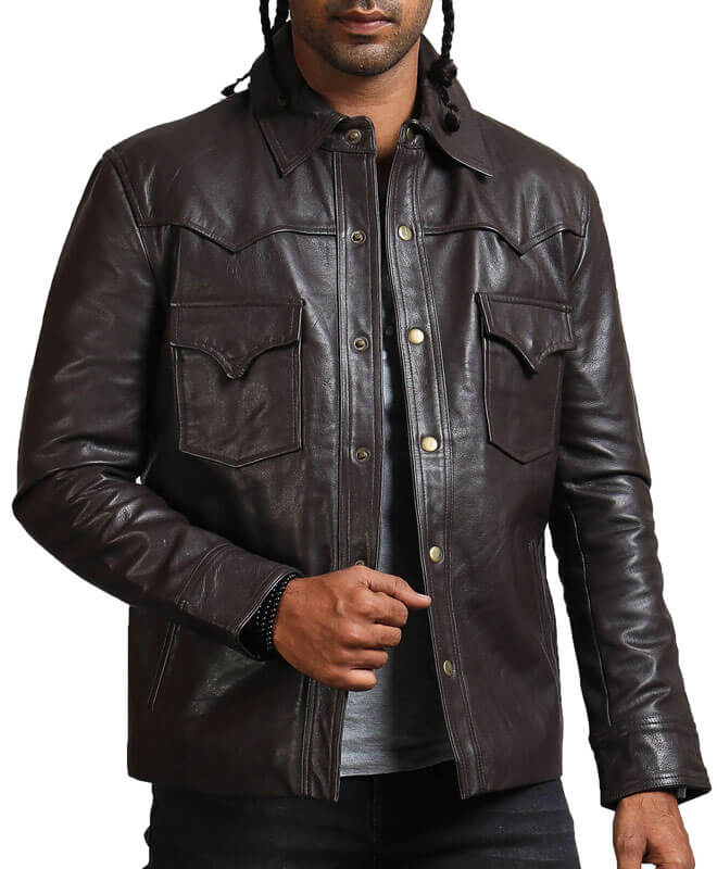 Dark Brown Trucker Leather Jacket
