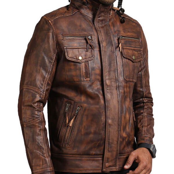 Brown Vintage Leather Motorcycle Jacket