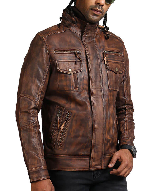 Brown Vintage Leather Motorcycle Jacket