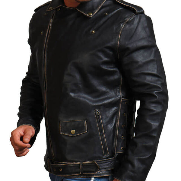 Vintage Distressed Black Motorcycle Jacket