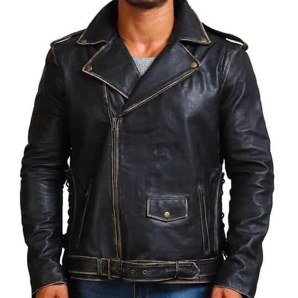 Vintage Distressed Black Motorcycle Jacket