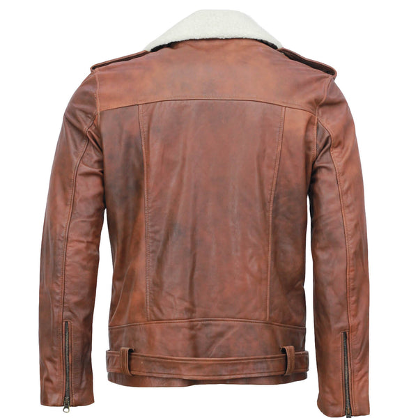 Vintage Brown Motorcycle Leather Jacket with Fur Collar