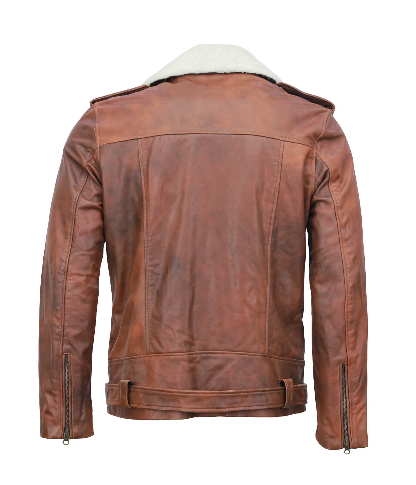 Vintage Brown Motorcycle Leather Jacket with Fur Collar