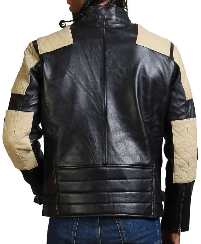 Men's White Quilted Black Leather Jacket