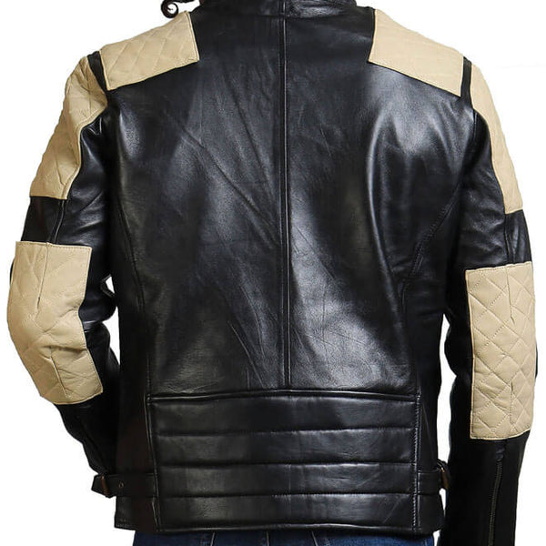 Men's White Quilted Black Leather Jacket