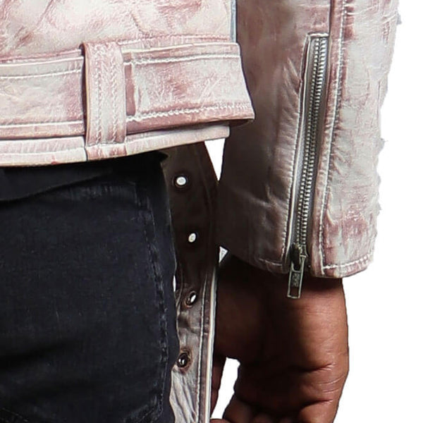 Hand-Waxed White Vintage Motorcycle Jacket