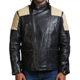 Men's White Quilted Black Leather Jacket