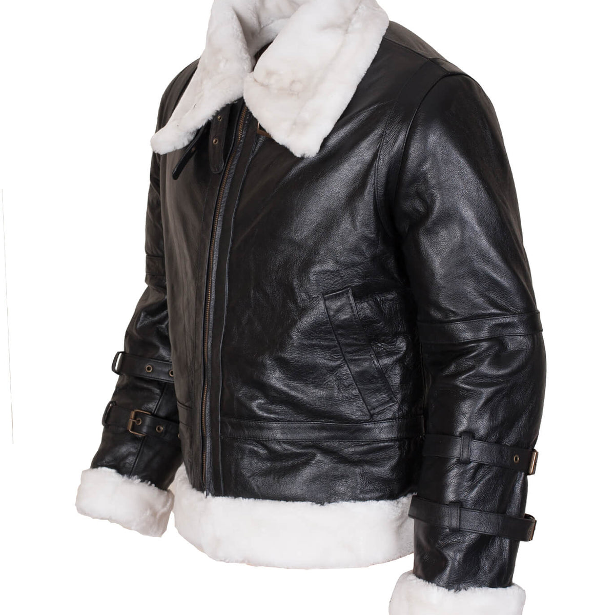 Men’s Shearling Black B3 Bomber Jacket with Hood