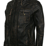 Distressed Vintage Leather Jacket Mens Biker