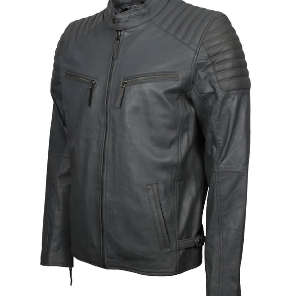 Men's Lightweight Grey Leather Biker Jacket