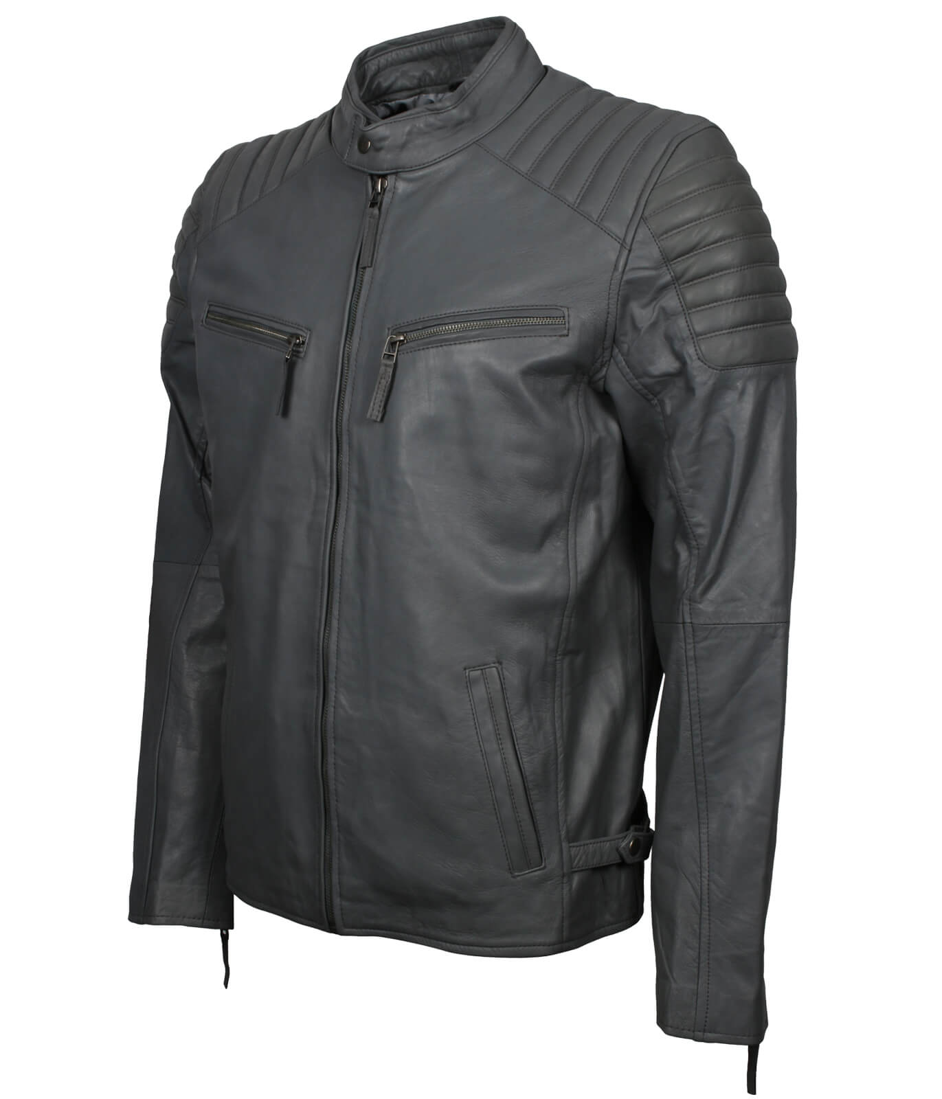 Men's Lightweight Grey Leather Biker Jacket