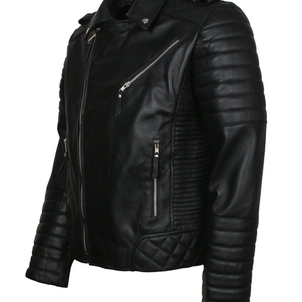 Men's Biker Black Padded Leather Jacket