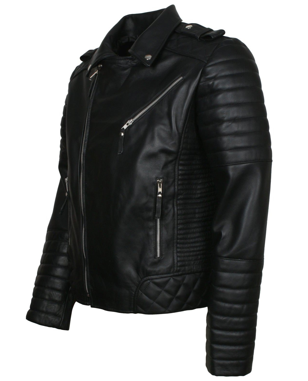 Men's Biker Black Padded Leather Jacket