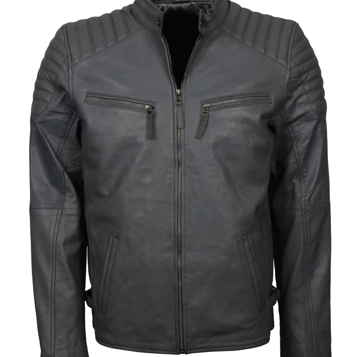 Men's Lightweight Grey Leather Biker Jacket