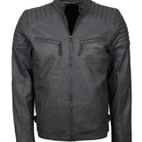 Men's Lightweight Grey Leather Biker Jacket