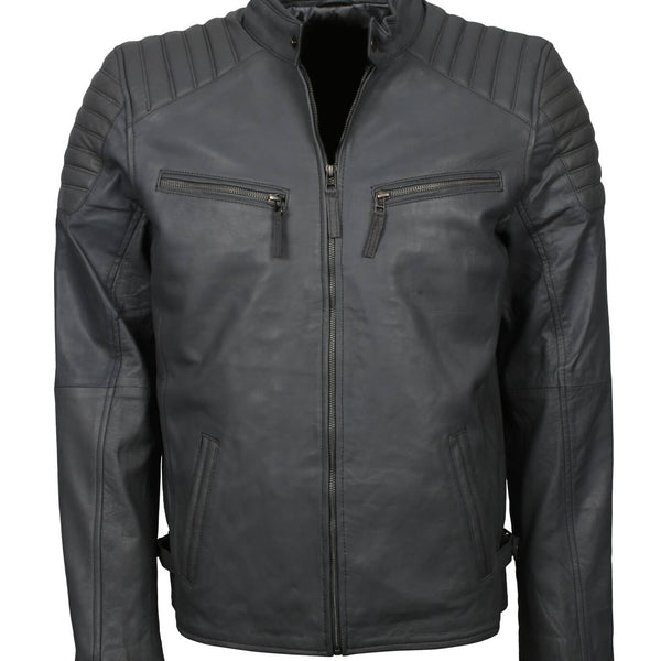 Men's Lightweight Grey Leather Biker Jacket