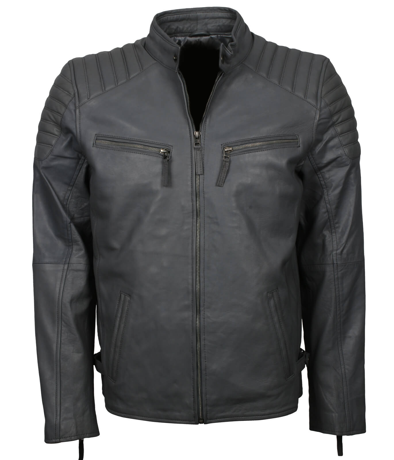 Men's Lightweight Grey Leather Biker Jacket