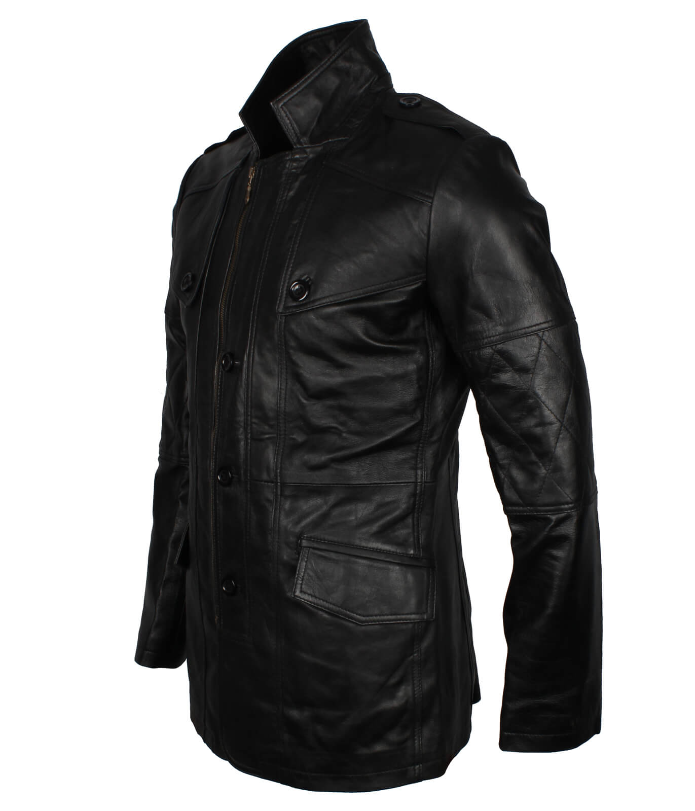 Military Officer Black Leather Coat