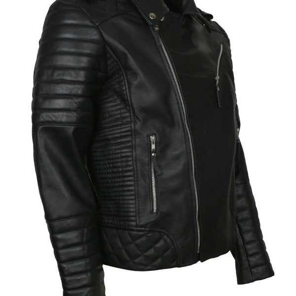 Men's Biker Black Padded Leather Jacket