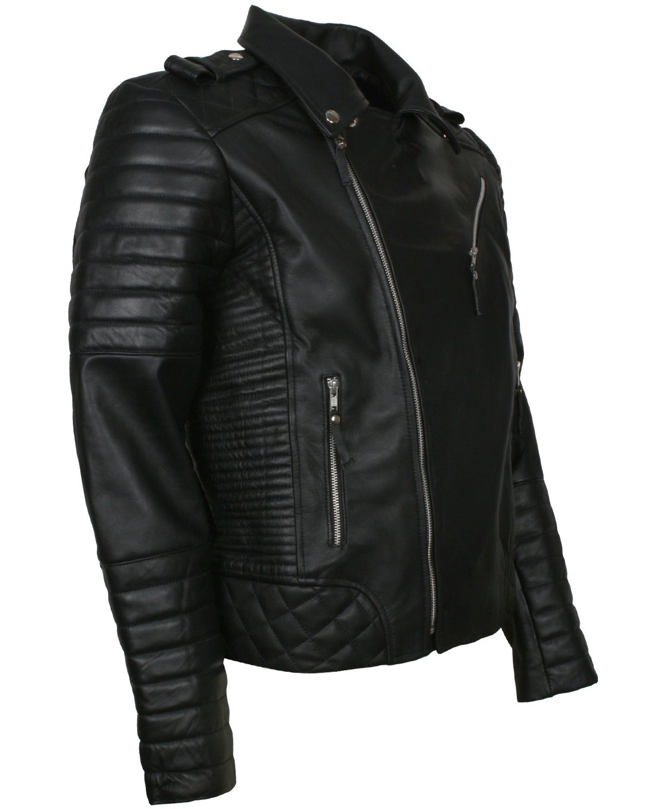 Men's Biker Black Padded Leather Jacket