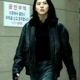 My Name Han Sohee Leather Jacket with Fur Collar