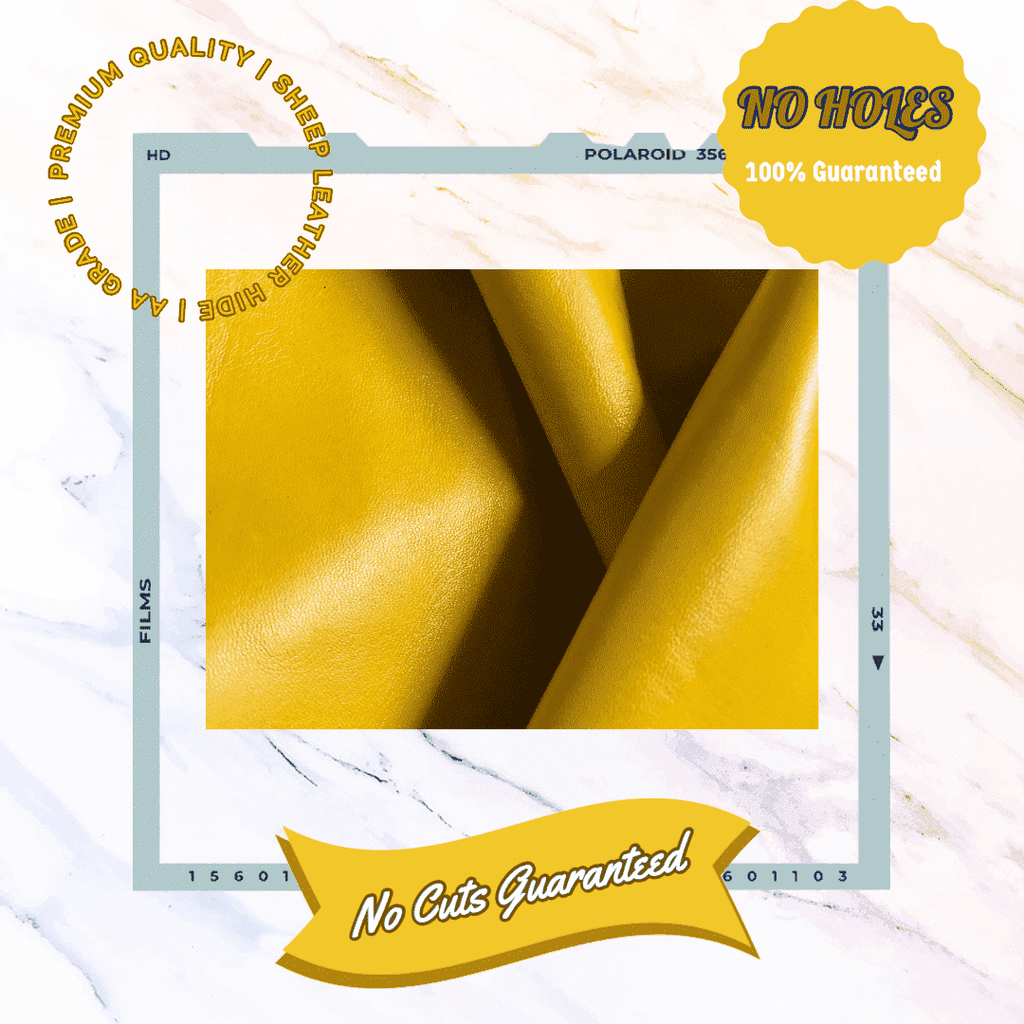 Yellow Nappa Sheepskin Leather Hide AA Grade, showing hole-free quality guarantee