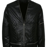 Men's Biker Black Real Leather Quilted Moto Jacket