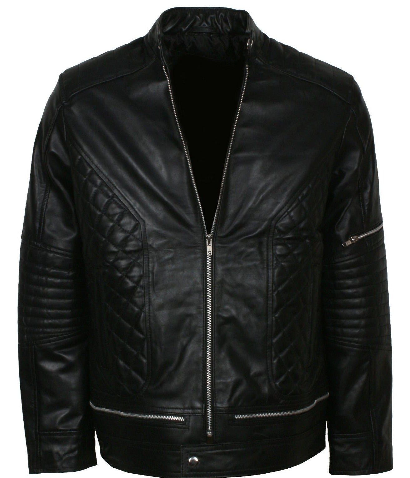Men's Biker Black Real Leather Quilted Moto Jacket