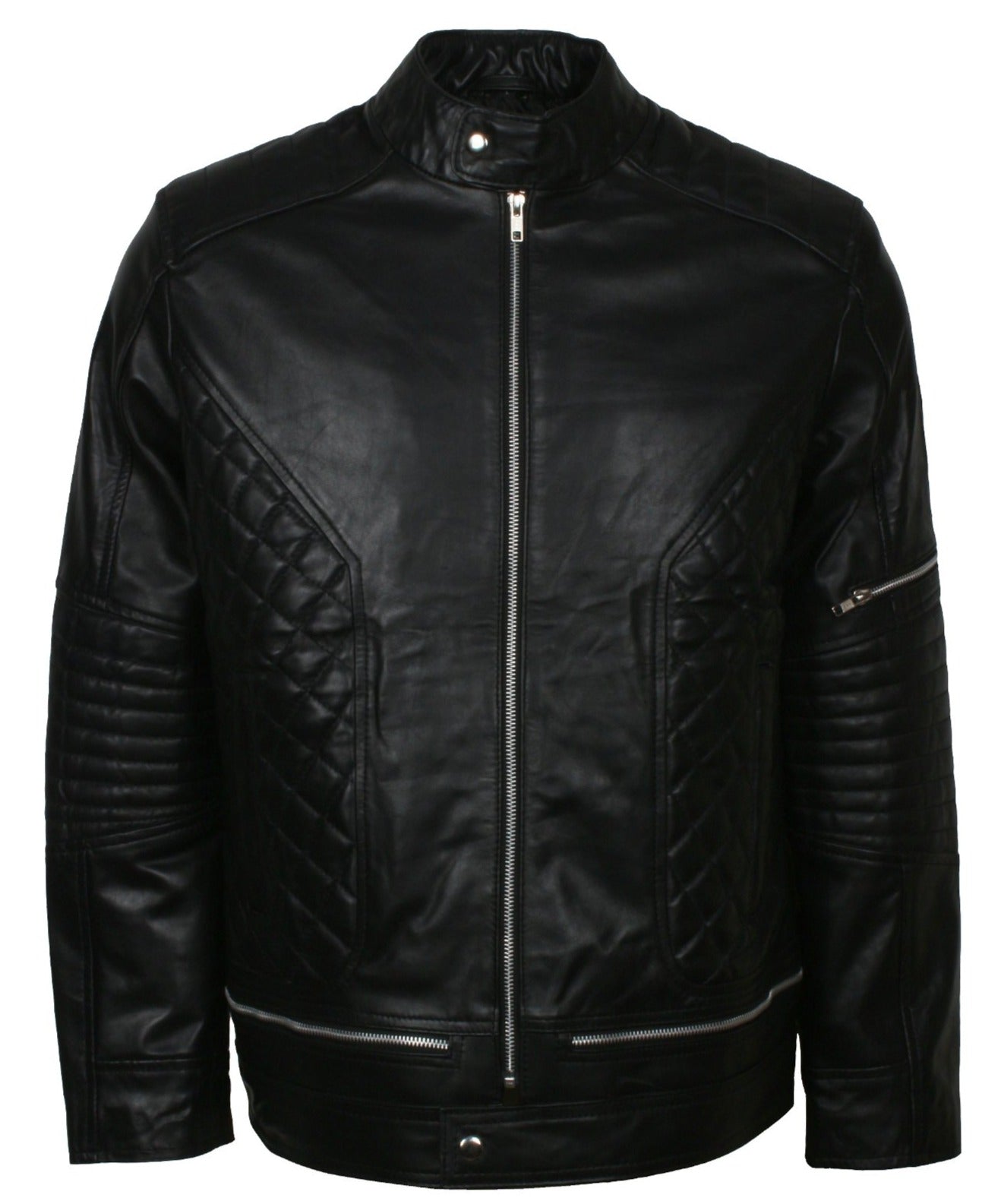 Men's Biker Black Real Leather Quilted Moto Jacket