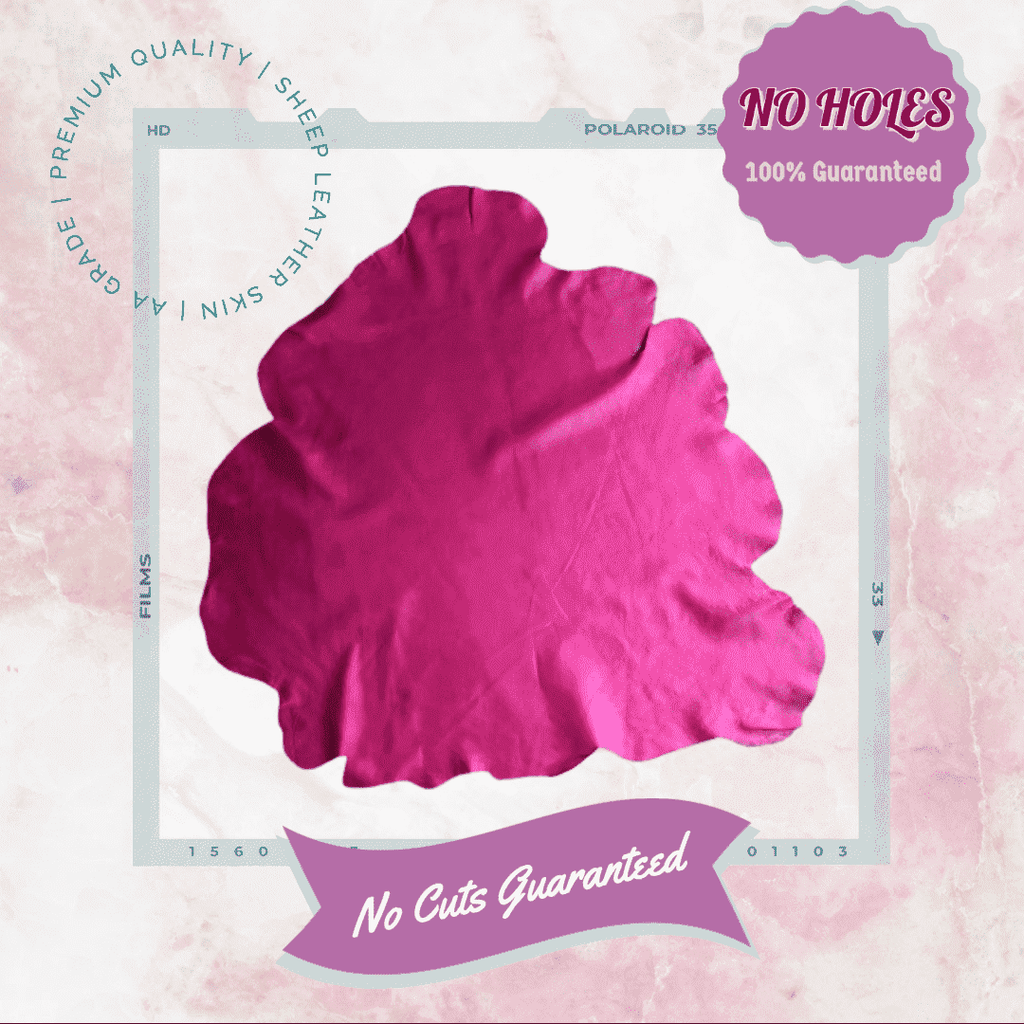 Pink Nappa Sheepskin Leather Hide AA Grade, showing hole-free quality guarantee