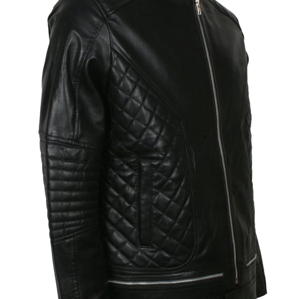 Men's Biker Black Real Leather Quilted Moto Jacket