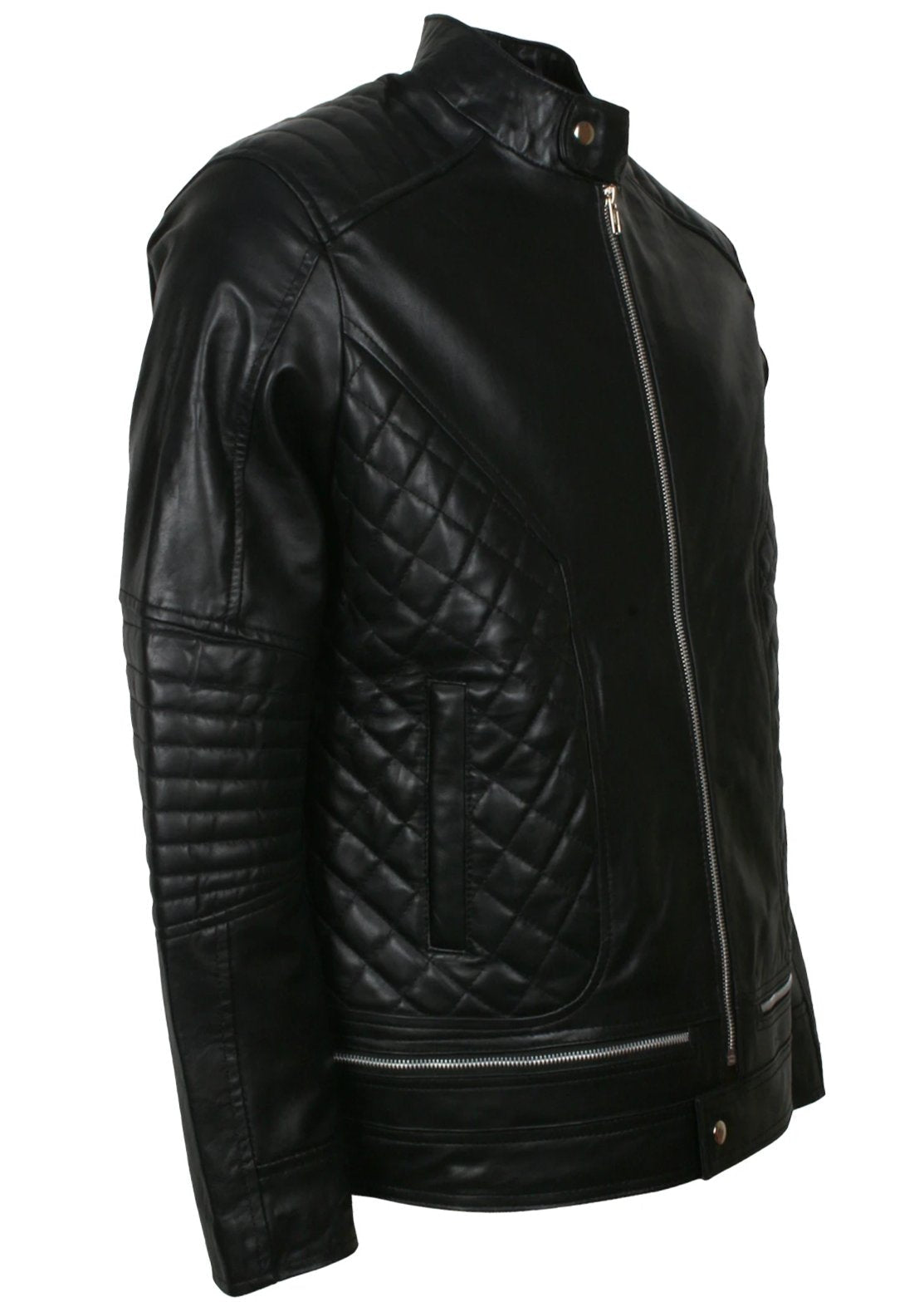 Men's Biker Black Real Leather Quilted Moto Jacket