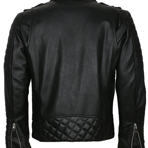 Men's Biker Black Padded Leather Jacket