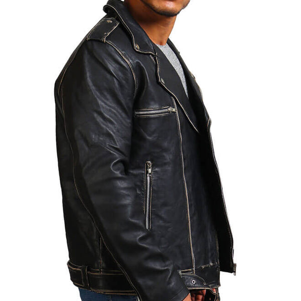 Distressed Black  Motorcycle Leather Jacket