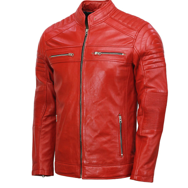 Men’s Café Racer Red Biker Leather Jacket