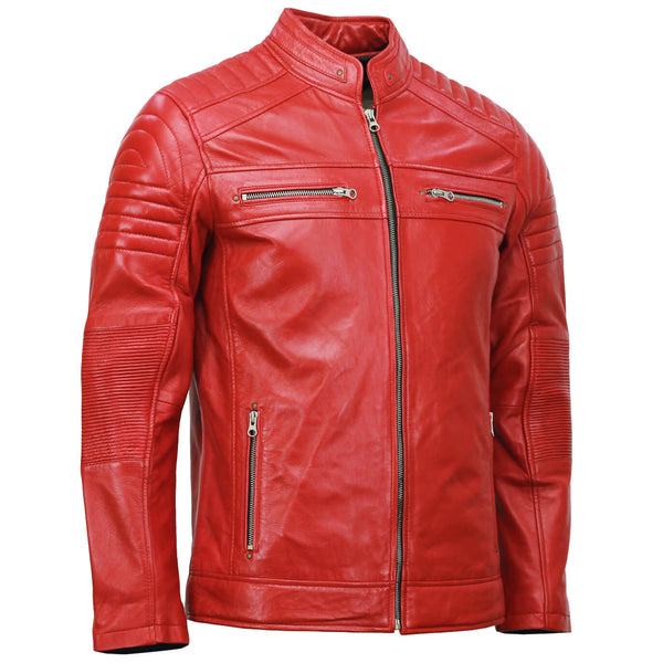 Men’s Café Racer Red Biker Leather Jacket