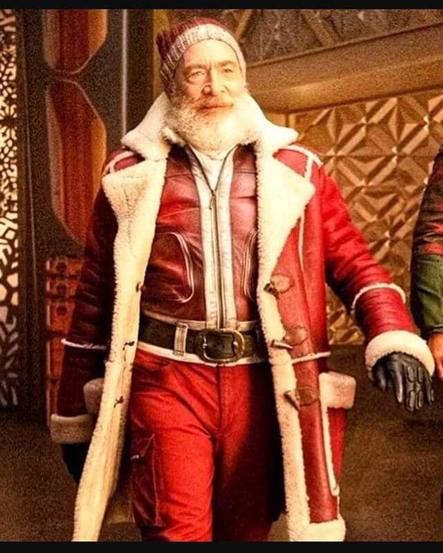 Red One Santa Shearling Leather Coat